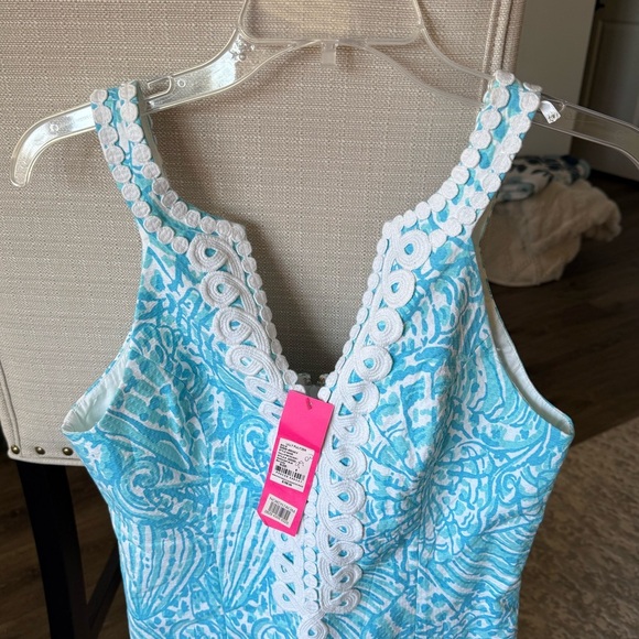NWT Lilly Pulitzer Valli Stretch Sleeveless Shift Cotton Dress, Aqua Blue, 6 - Picture 3 of 7